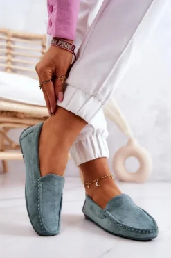 Zamszowe Mokasyny Damskie Miętowe Morreno