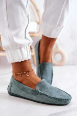 Zamszowe Mokasyny Damskie Miętowe Morreno