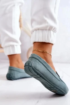 Zamszowe Mokasyny Damskie Miętowe Morreno