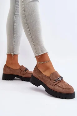 Zamszowe Mokasyny Damskie Z Ozdobą Brązowe Loraleima