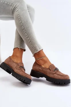 Zamszowe Mokasyny Damskie Z Ozdobą Brązowe Loraleima