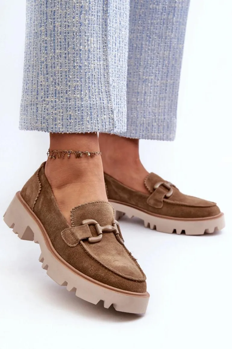 Zamszowe Mokasyny Damskie Z Ozdobą D&A TW117 Brązowe