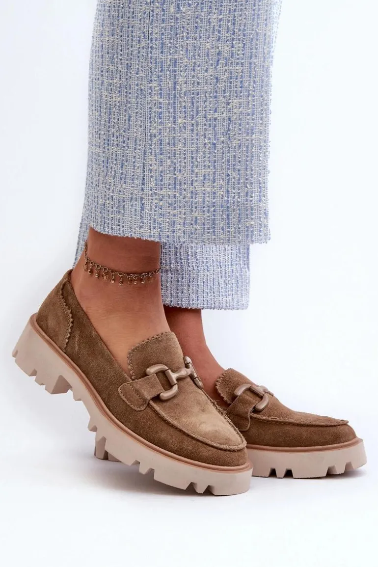 Zamszowe Mokasyny Damskie Z Ozdobą D&A TW117 Brązowe