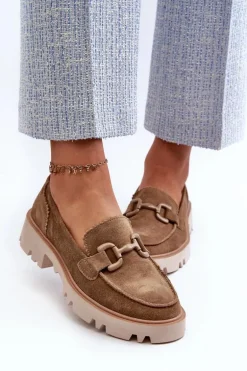 Zamszowe Mokasyny Damskie Z Ozdobą D&A TW117 Brązowe