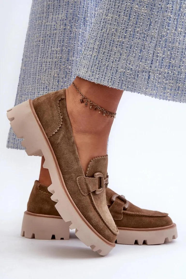 Zamszowe Mokasyny Damskie Z Ozdobą D&A TW117 Brązowe