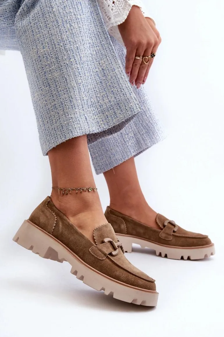 Zamszowe Mokasyny Damskie Z Ozdobą D&A TW117 Brązowe