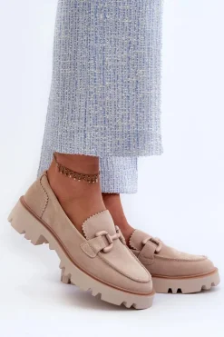 Zamszowe Mokasyny Damskie Z Ozdobą D&A TW117 Beżowe