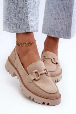 Zamszowe Mokasyny Damskie Z Ozdobą D&A TW117 Beżowe