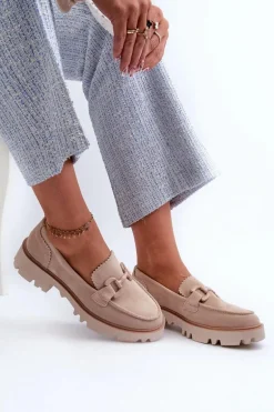 Zamszowe Mokasyny Damskie Z Ozdobą D&A TW117 Beżowe