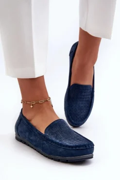 Zamszowe Mokasyny Damskie Granatowe S.Barski LR755