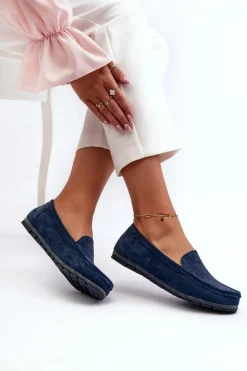 Zamszowe Mokasyny Damskie Granatowe S.Barski LR755