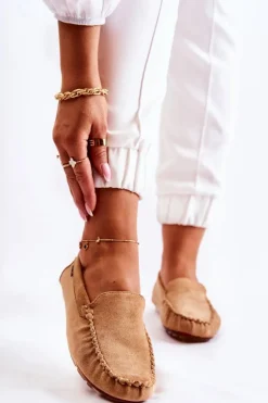 Zamszowe Mokasyny Damskie Ciemnobeżowe Millare