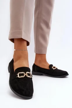 Zamszowe Mokasyny Damskie Na Płaskim Obcasie Czarne Misal