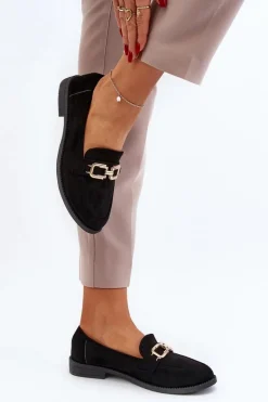 Zamszowe Mokasyny Damskie Na Płaskim Obcasie Czarne Misal