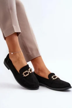 Zamszowe Mokasyny Damskie Na Płaskim Obcasie Czarne Misal