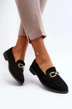 Zamszowe Mokasyny Damskie Na Płaskim Obcasie Czarne Misal