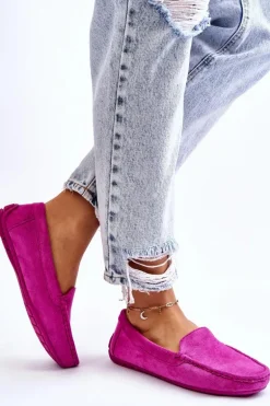 Zamszowe Mokasyny Damskie Fioletowe Morreno