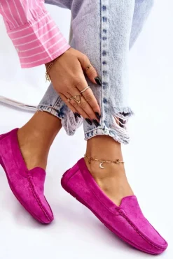 Zamszowe Mokasyny Damskie Fioletowe Morreno
