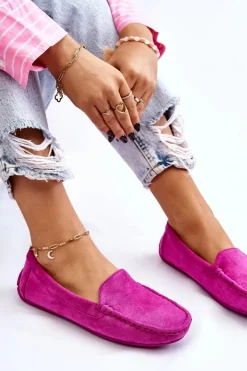 Zamszowe Mokasyny Damskie Fioletowe Morreno
