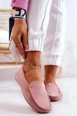 Zamszowe Mokasyny Damskie Różowe Morreno