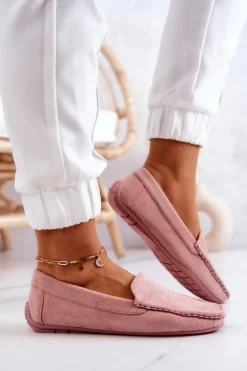 Zamszowe Mokasyny Damskie Różowe Morreno