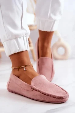 Zamszowe Mokasyny Damskie Różowe Morreno