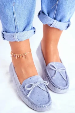 Zamszowe Mokasyny Damskie S.Barski A199 Niebieskie