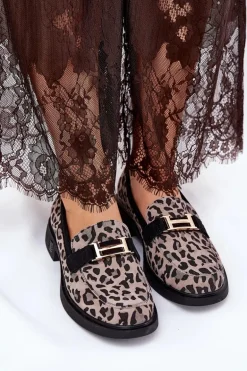 Zamszowe Mokasyny Damskie Panterka Vinceza 66792 Szare