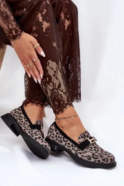 Zamszowe Mokasyny Damskie Panterka Vinceza 66792 Szare