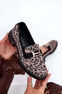 Zamszowe Mokasyny Damskie Panterka Vinceza 66792 Szare