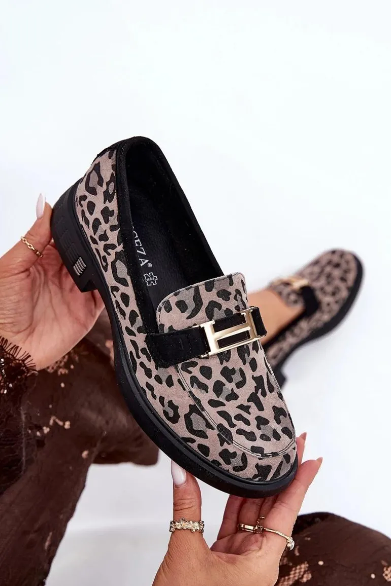 Zamszowe Mokasyny Damskie Panterka Vinceza 66792 Szare