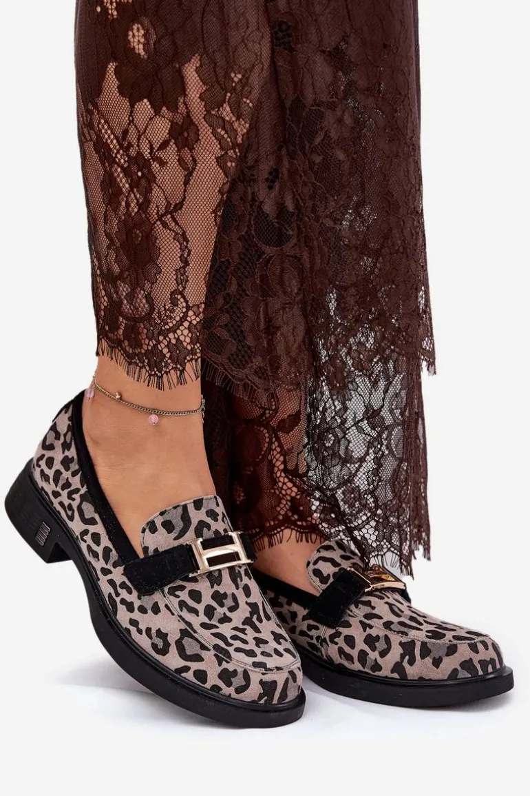 Zamszowe Mokasyny Damskie Panterka Vinceza 66792 Szare