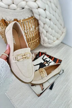 Zamszowe Mokasyny Damskie Na Płaskim Obcasie Beżowe Misal