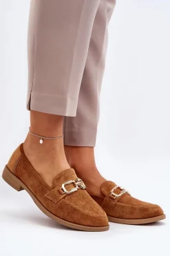 Zamszowe Mokasyny Damskie Na Płaskim Obcasie Camel Misal