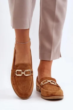 Zamszowe Mokasyny Damskie Na Płaskim Obcasie Camel Misal