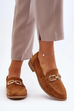 Zamszowe Mokasyny Damskie Na Płaskim Obcasie Camel Misal