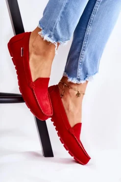 Zamszowe Mokasyny Damskie Czerwone Millare