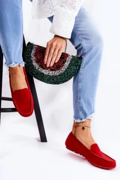 Zamszowe Mokasyny Damskie Czerwone Millare