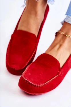 Zamszowe Mokasyny Damskie Czerwone Millare
