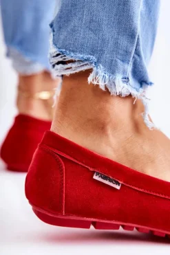 Zamszowe Mokasyny Damskie Czerwone Millare