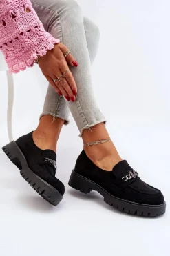 Zamszowe Mokasyny Damskie Z Ozdobą Czarne Loraleima