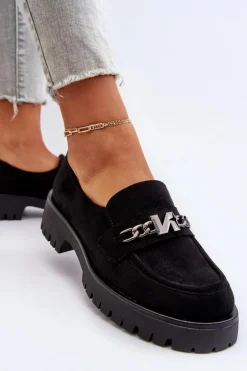 Zamszowe Mokasyny Damskie Z Ozdobą Czarne Loraleima