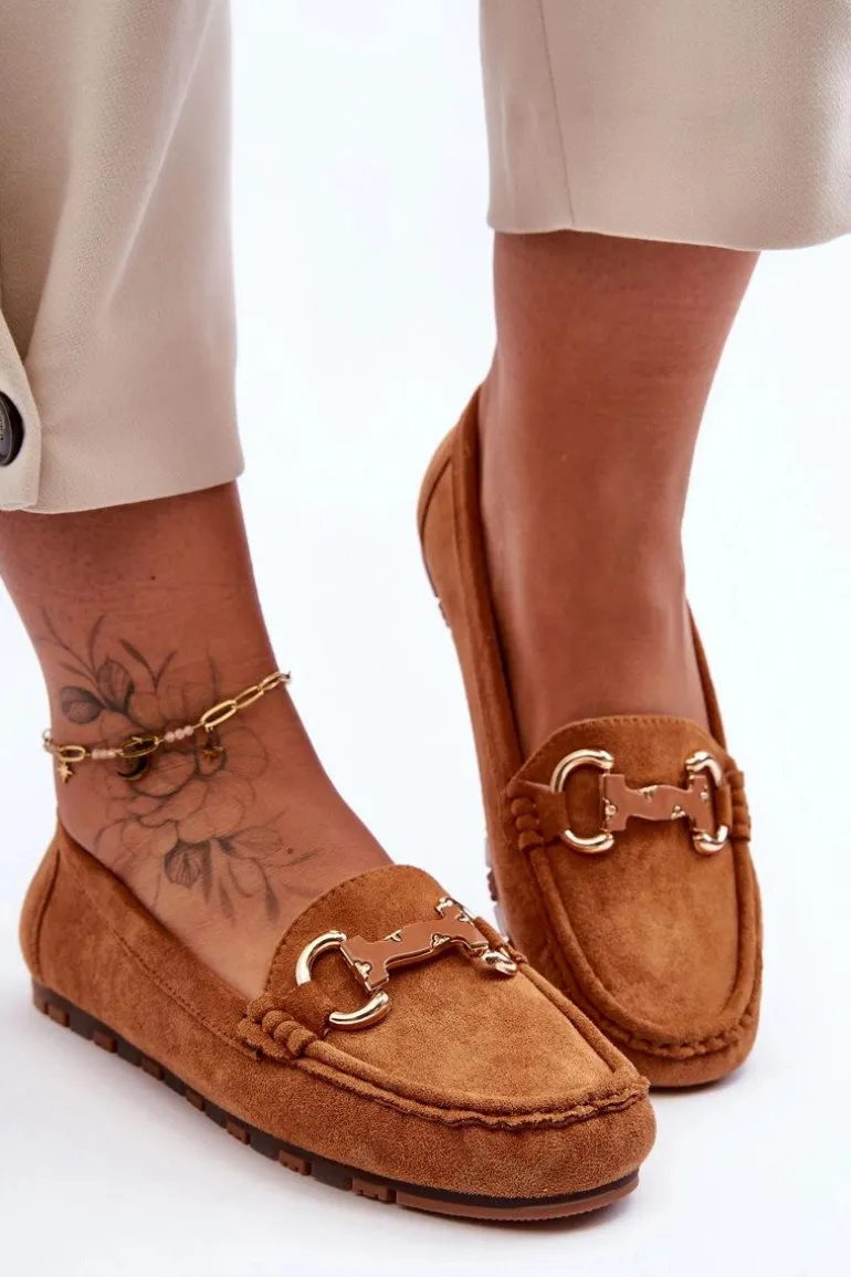 Zamszowe Mokasyny Damskie Z Ozdobą Brązowe Dionira