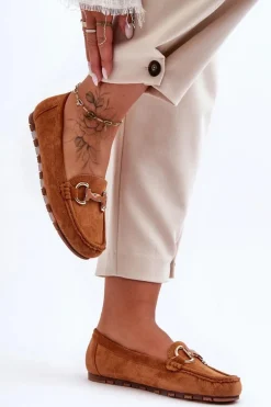 Zamszowe Mokasyny Damskie Z Ozdobą Brązowe Dionira