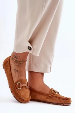 Zamszowe Mokasyny Damskie Z Ozdobą Brązowe Dionira