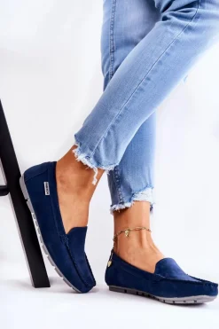 Zamszowe Mokasyny Damskie Granatowe Millare