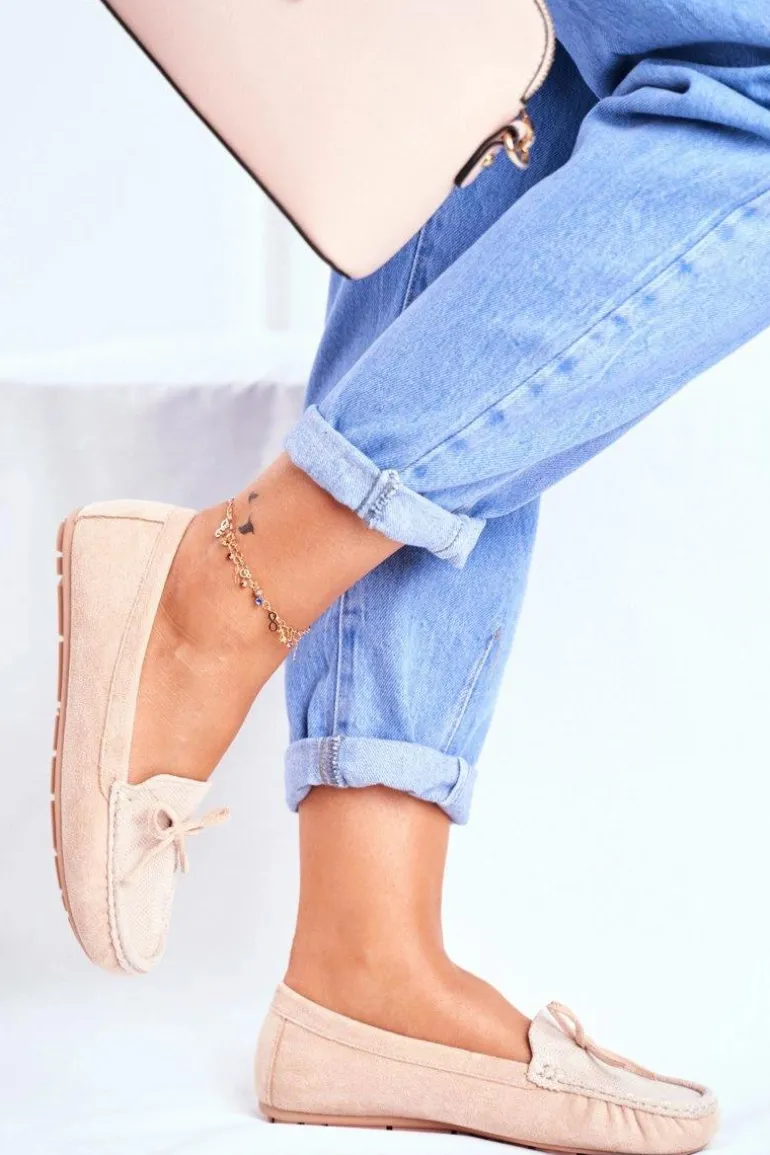 Zamszowe Mokasyny Damskie S.Barski A199 Beżowe