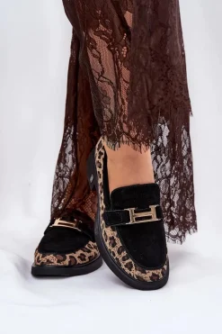 Zamszowe Mokasyny Damskie Panterka Vinceza 66791 Czarne