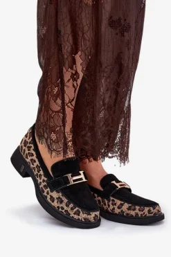 Zamszowe Mokasyny Damskie Panterka Vinceza 66791 Czarne