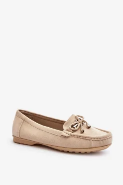 Zamszowe Mokasyny Damskie Ozdobą Beżowe Daphikaia